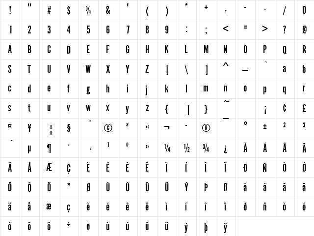 Alternate Becker 1 Regular  glyph index