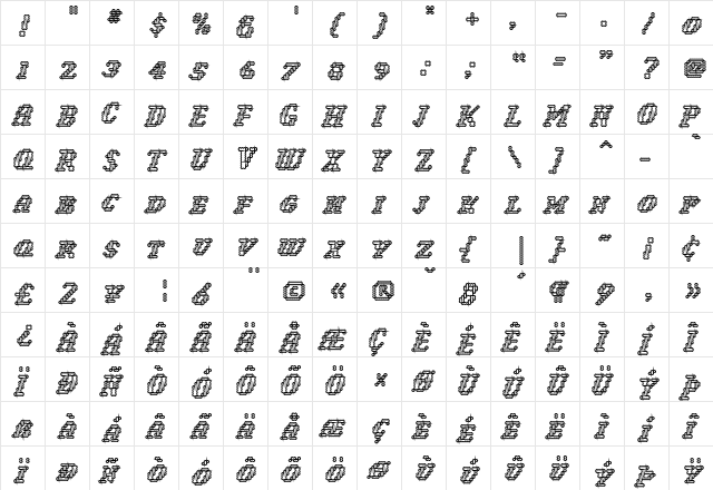 Narly Inline  glyph index