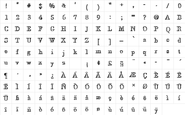 BodoniAntTLigRe1 Regular  glyph index