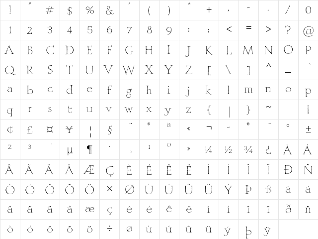 Mithras ITC Std Regular  glyph index