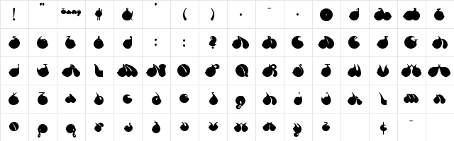 DXS Zany Regular  glyph index
