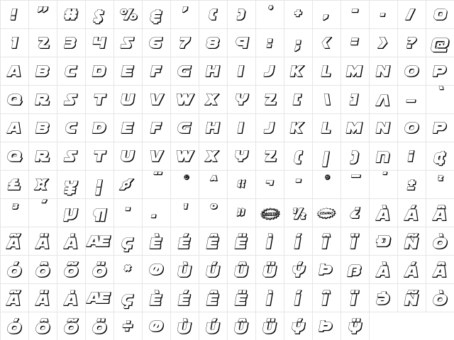 Soloist 3D Regular  glyph index