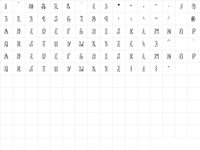 LD Xylophone Regular  glyph index