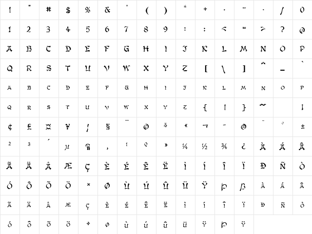 GengisKahn Regular  glyph index