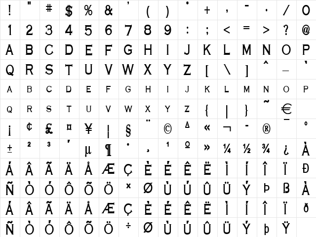 CobaltThin Bold  glyph index