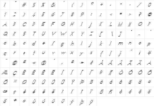 FZ BASIC 19 HOLLOW ITALIC Normal  glyph index