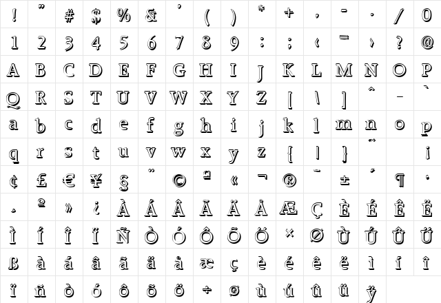 AliBeckerShadow Regular  glyph index