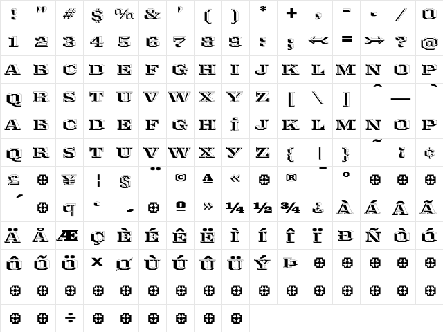Ironmonger ThreeD  glyph index
