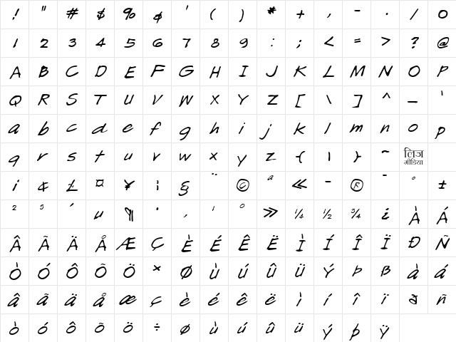 LEHN166 Regular  glyph index