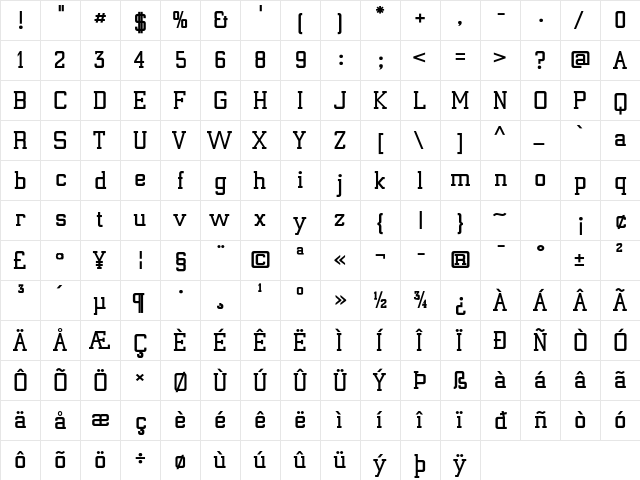 Electrum ADF Exp Bold  glyph index