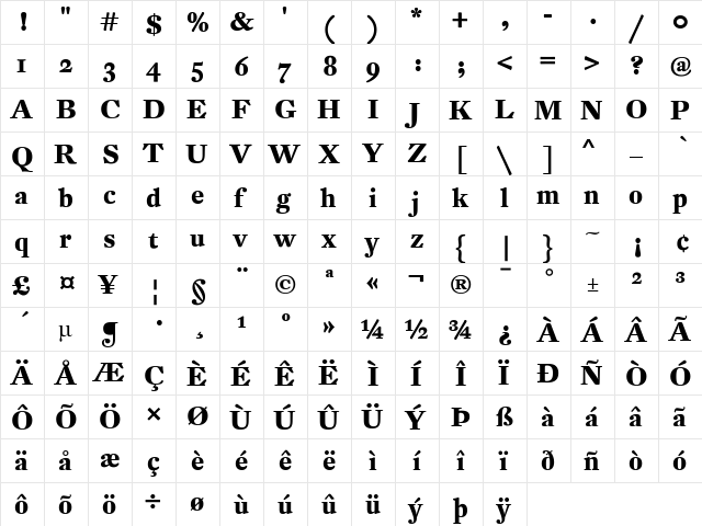 DTLFleischmannST Bold  glyph index