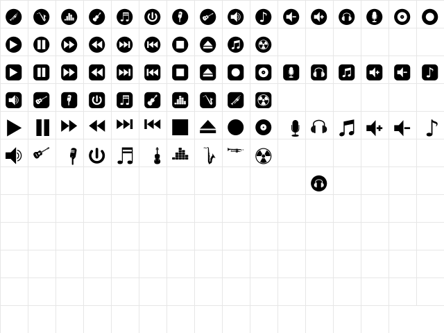 font bottons music Regular  glyph index