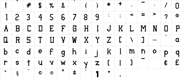 Thorny Bits Regular Regular  glyph index