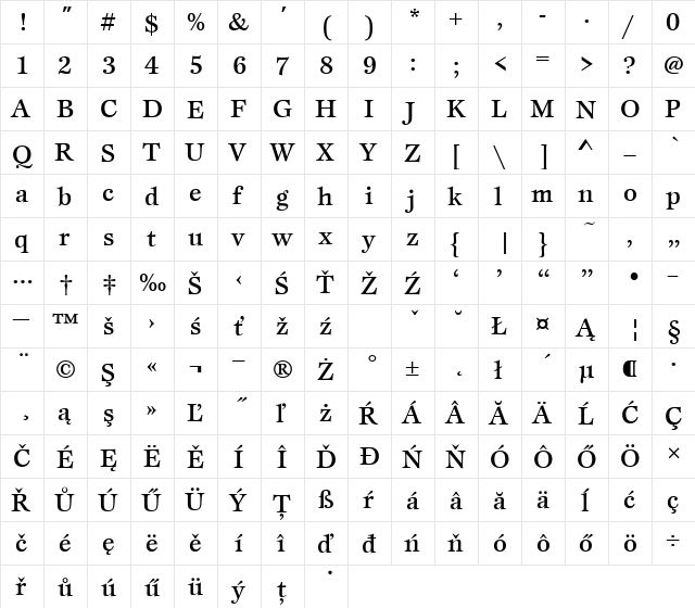 EspriItcTEEMed Regular  glyph index