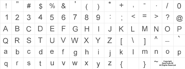 Woven Brickwork Regular  glyph index