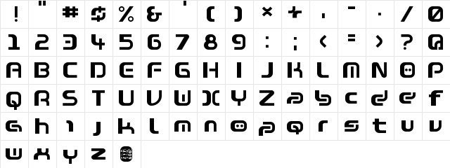 Warzone 97 Medium Left Regular  glyph index