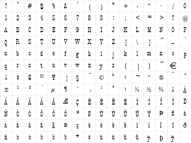 CircusThin Normal  glyph index