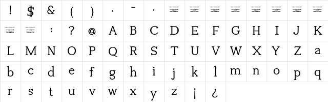 Tugano DEMO  glyph index