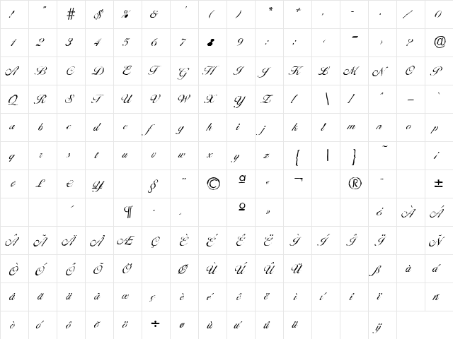 BallantinesAntique-Light Regular  glyph index