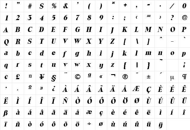 Toledo-Serial-ExtraBold RegularItalic  glyph index