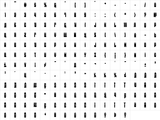 EAST-west Laser Regular  glyph index