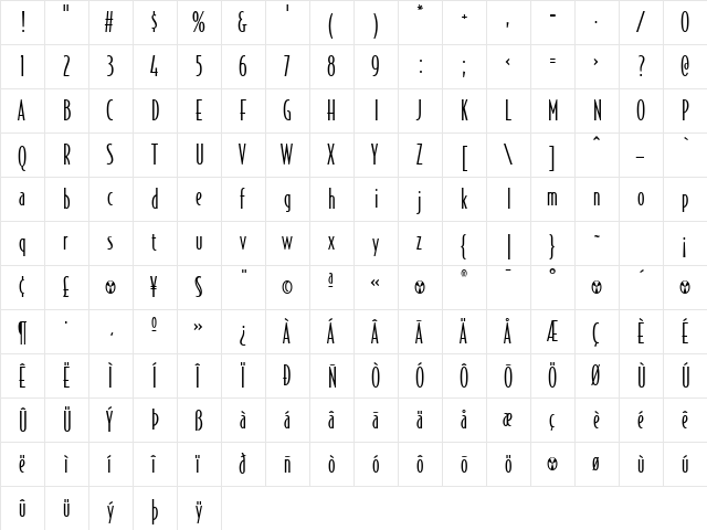 BodegaSansLight Regular  glyph index