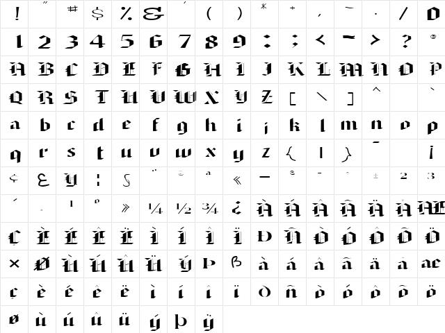 ArmedaExpandedSSK Regular  glyph index