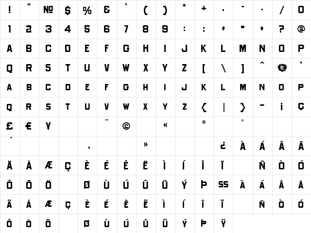LHF Old Block RegBold Regular  glyph index