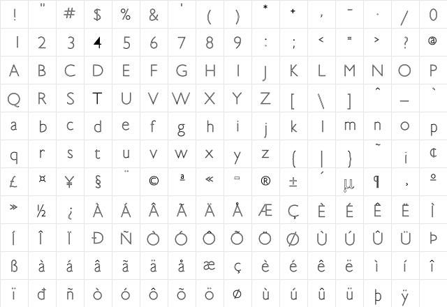 Gilligan Ho Regular  glyph index