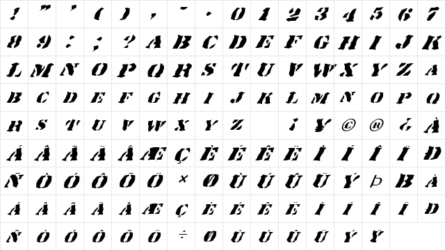 FZ WACKY 17 ITALIC Normal  glyph index