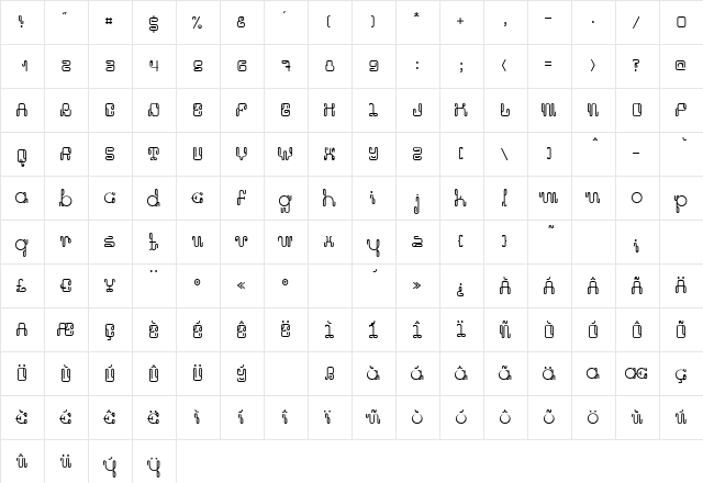 PHylloxera Regular  glyph index