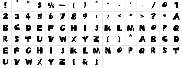 Blades Fat FC Regular  glyph index