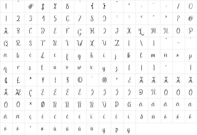 Jerhiyof Regular  glyph index