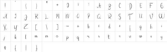 Roxxettefree Regular  glyph index