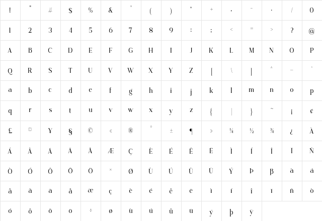 Priyati Regular  glyph index