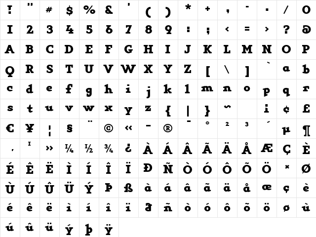 KeyBoldLiningNumbers Regular  glyph index