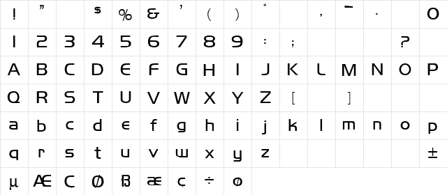 Bad Times 1 Regular  glyph index