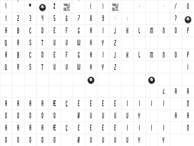 Trabello Regular  glyph index