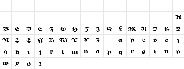 Ghost Gothic Regular  glyph index
