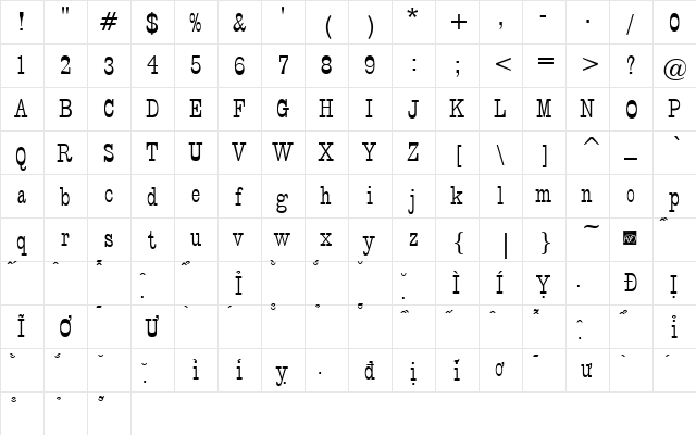 VfFree28 Regular  glyph index