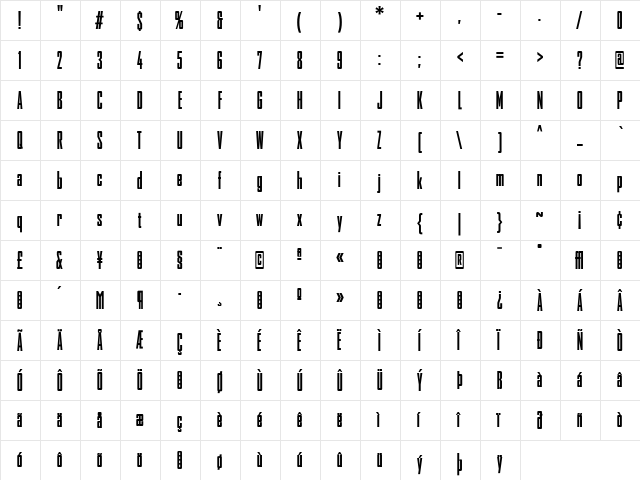 AgencyFB Regular  glyph index