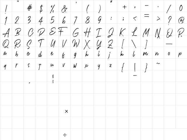 Andrellina Regular  glyph index