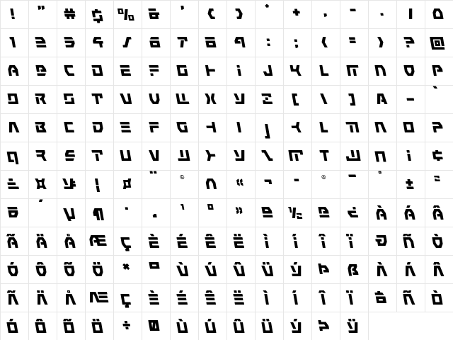Command Override Leftalic Italic  glyph index
