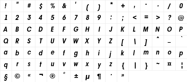 a_AvanteBsNr BoldItalic  glyph index