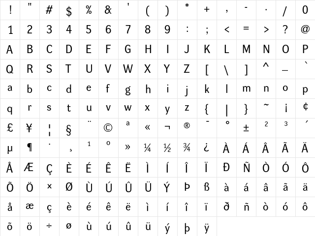 DynaGrotesk R Regular  glyph index