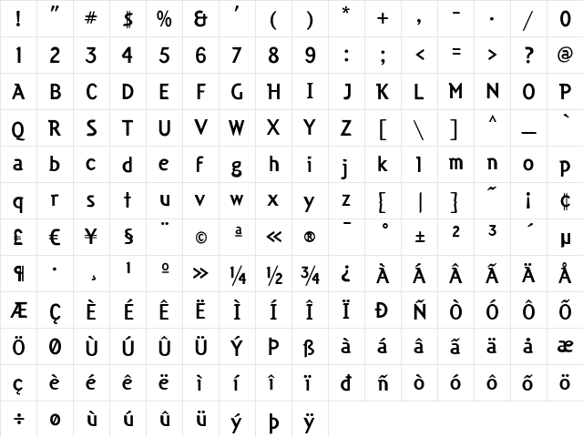 Cuban Regular  glyph index