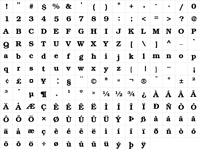 BookwomanSH Demi  glyph index