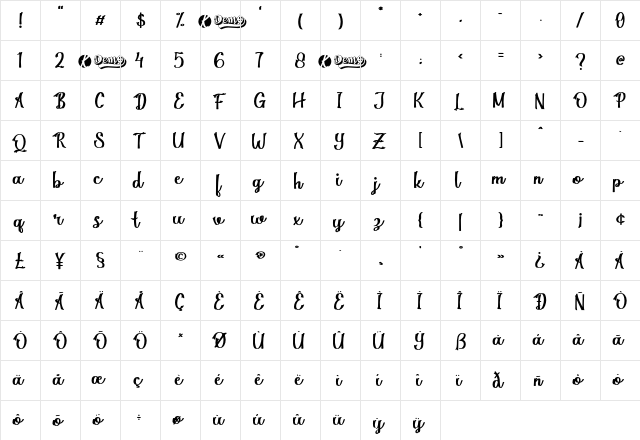 Magnola Regular  glyph index