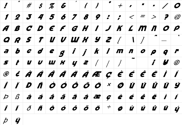 FZ JAZZY 52 ITALIC Normal  glyph index