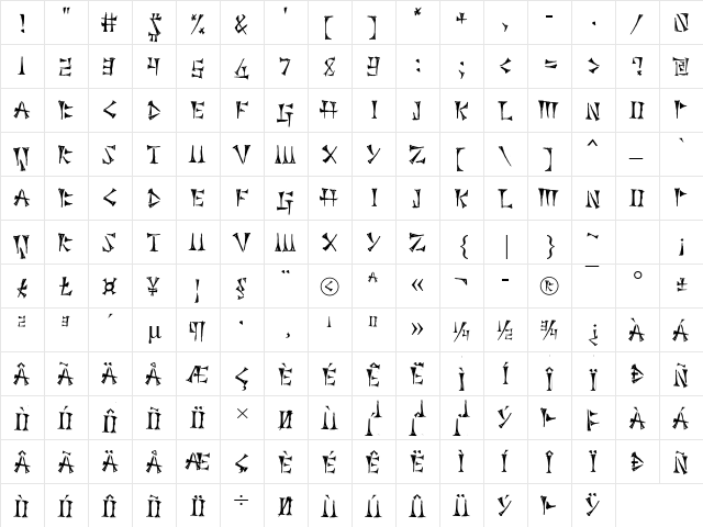 Cuneiforme Regular  glyph index